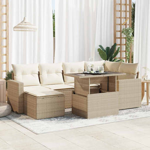Set Divani da Giardino 7 pz con Cuscini Beige in Polyrattan 3326349