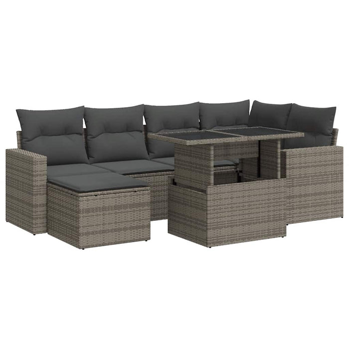 Set Divani da Giardino 7 pz con Cuscini Grigio in Polyrattan