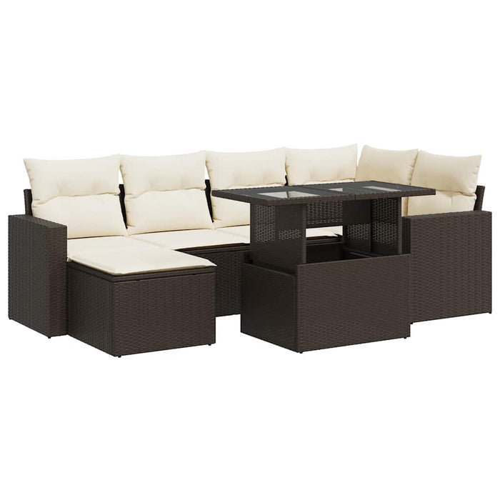 vidaXL Set Divani da Giardino 7 pz con Cuscini Marrone in Polyrattan