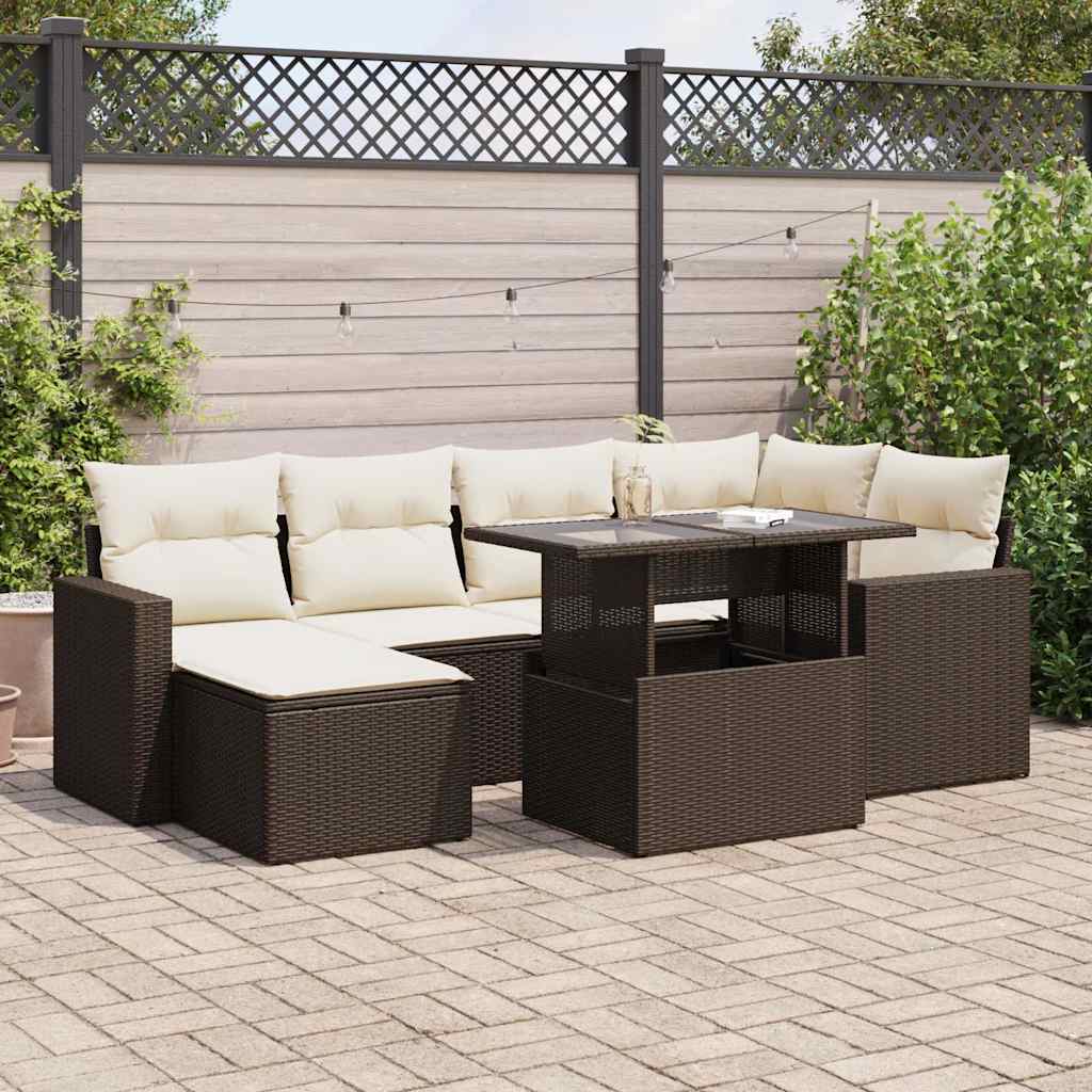 vidaXL Set Divani da Giardino 7 pz con Cuscini Marrone in Polyrattan