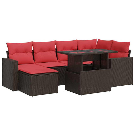 vidaXL Set Divani Giardino 7 pz con Cuscini Marrone Polyrattan Acacia