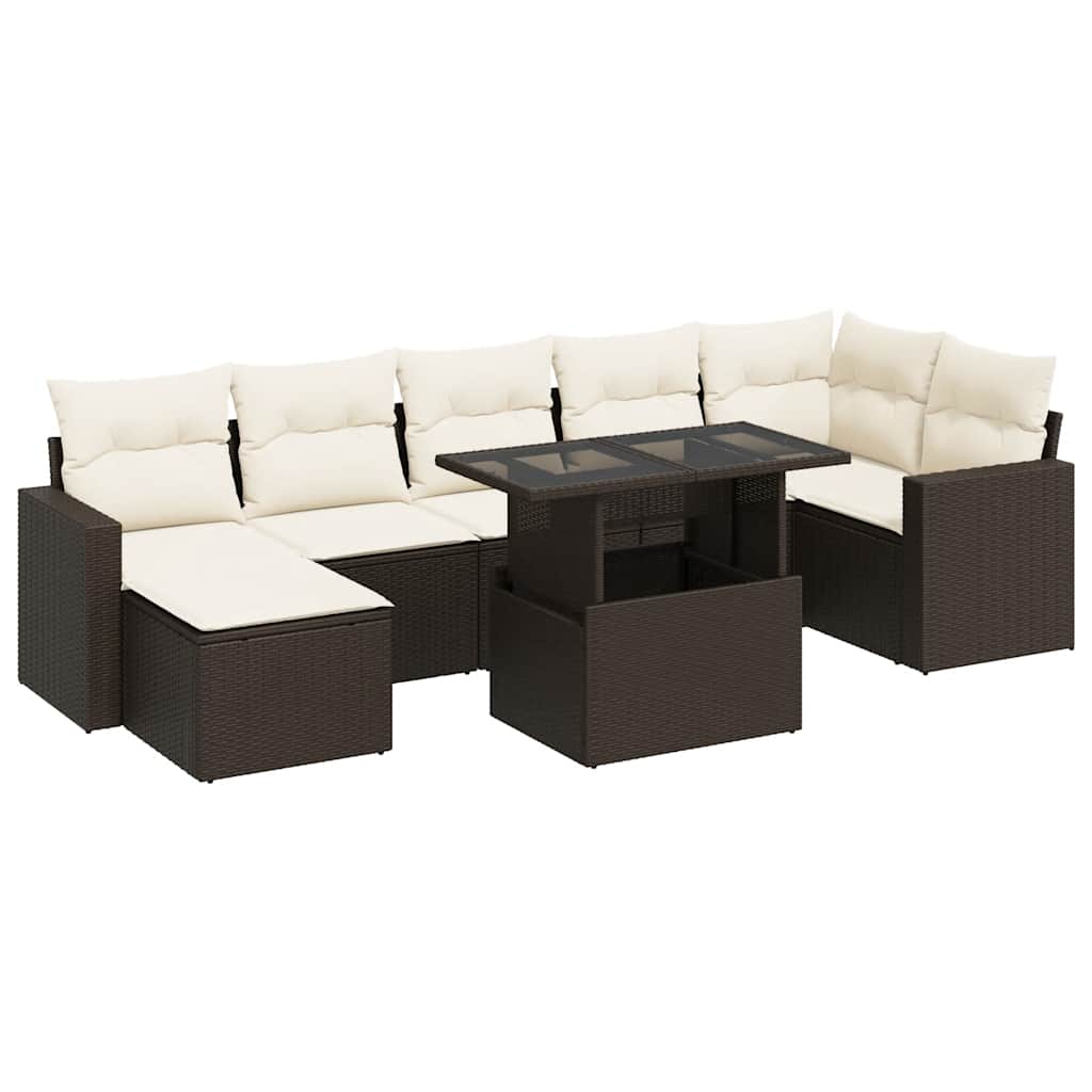Set Divani da Giardino 8 pz con Cuscini Marrone in Polyrattan