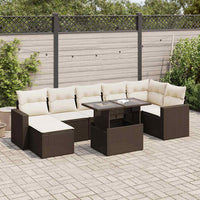 Set Divani da Giardino 8 pz con Cuscini Marrone in Polyrattan