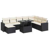 Set Divani da Giardino 9 pz con Cuscini Nero in Polyrattan