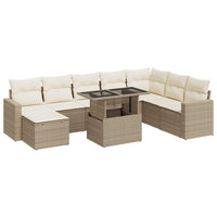 Set Divano da Giardino 9 pz con Cuscini Beige in Polyrattan 3326369