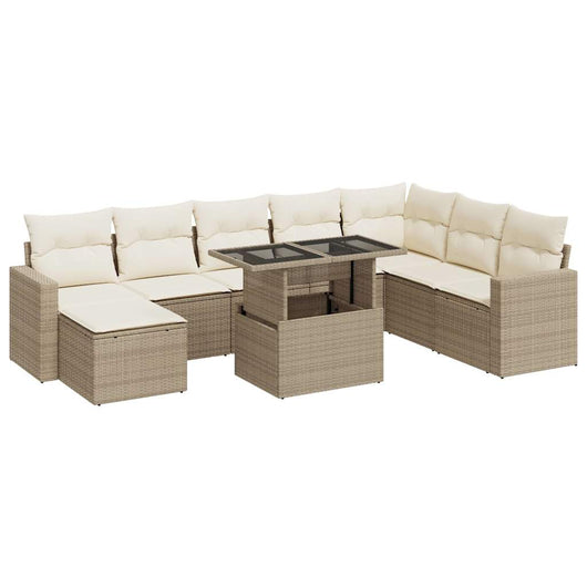 Set Divano da Giardino 9 pz con Cuscini Beige in Polyrattan 3326369