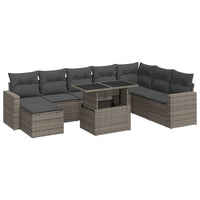 Set Divano da Giardino 9 pz con Cuscini Grigio in Polyrattan