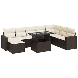 vidaXL Set Divani da Giardino 9pz con Cuscini Marrone in Polyrattan