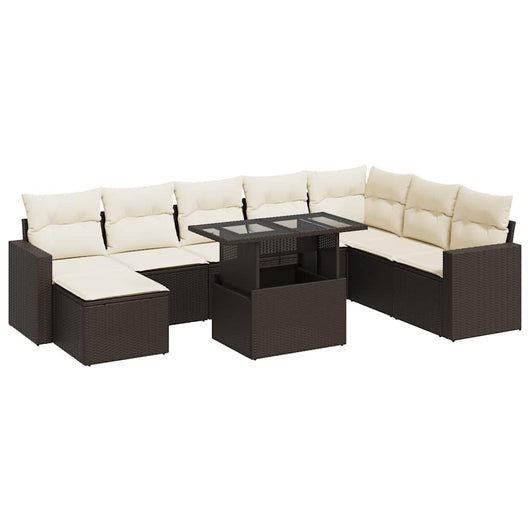 vidaXL Set Divani da Giardino 9pz con Cuscini Marrone in Polyrattan