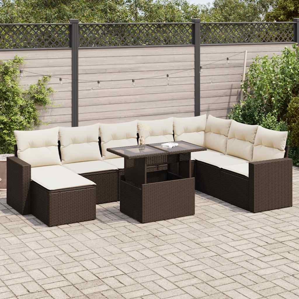 vidaXL Set Divani da Giardino 9pz con Cuscini Marrone in Polyrattan
