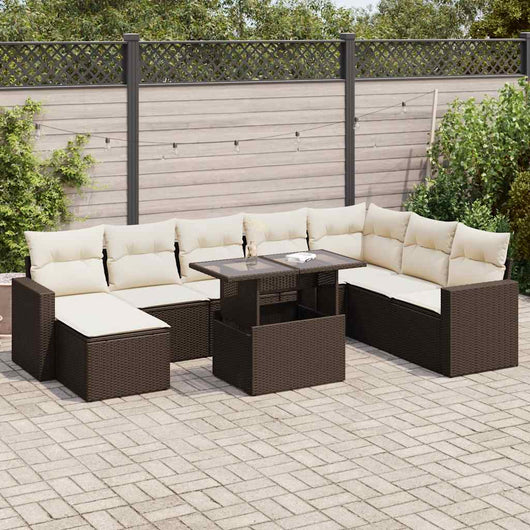 vidaXL Set Divani da Giardino 9pz con Cuscini Marrone in Polyrattan