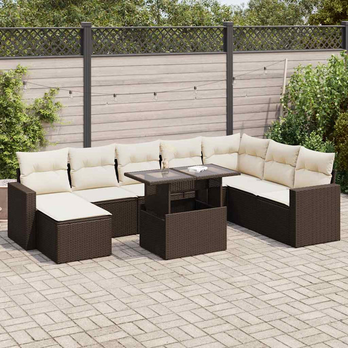 vidaXL Set Divani da Giardino 9pz con Cuscini Marrone in Polyrattan