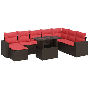 vidaXL Set Divani Giardino 9 pz con Cuscini Marrone Polyrattan Acacia