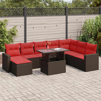 vidaXL Set Divani Giardino 9 pz con Cuscini Marrone Polyrattan Acacia