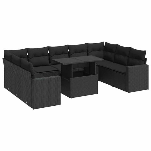 vidaXL Set Divani da Giardino 10pz con Cuscini in Polyrattan Nero