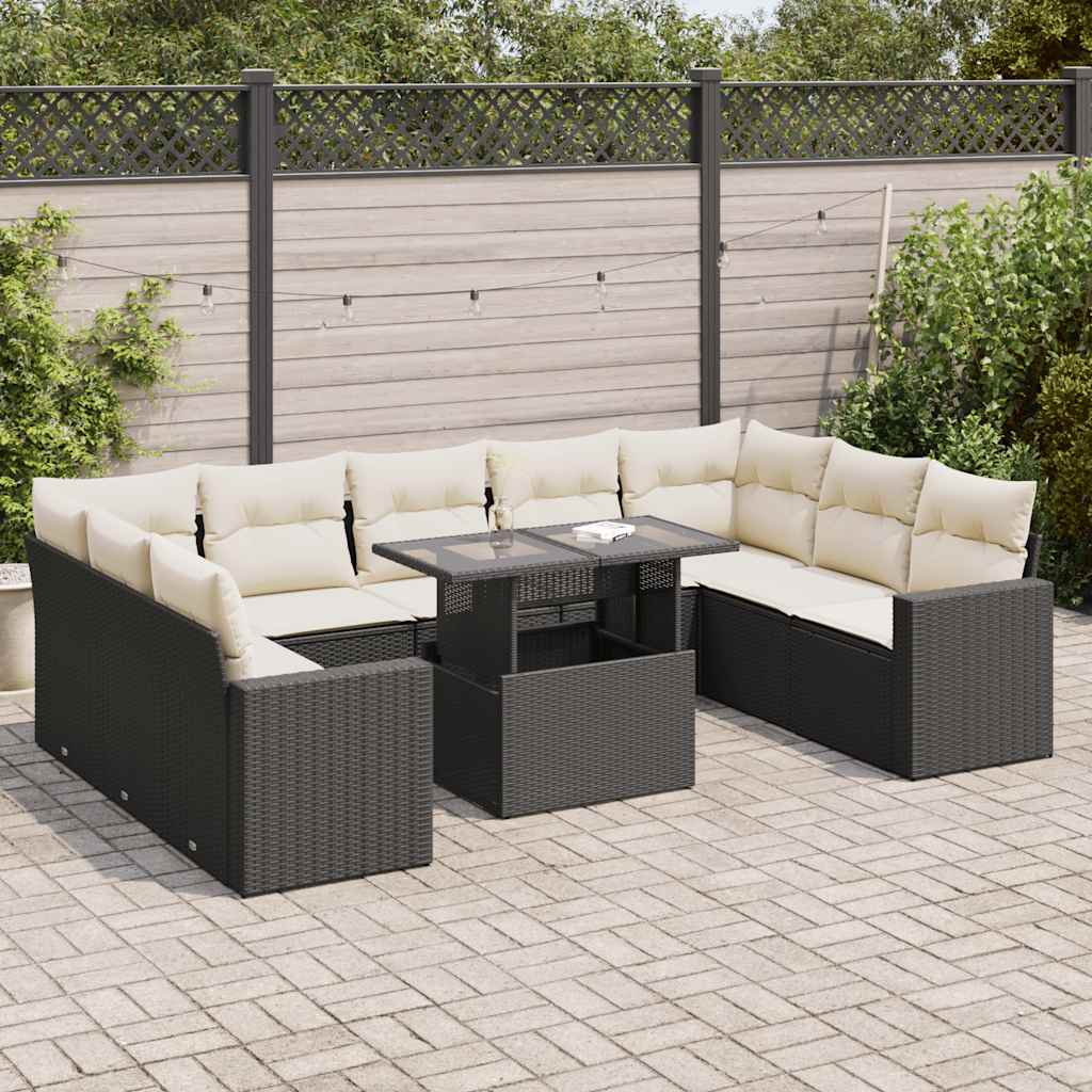 vidaXL Set Divani da Giardino 10pz con Cuscini in Polyrattan Nero