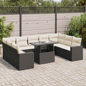 vidaXL Set Divani da Giardino 10pz con Cuscini in Polyrattan Nero