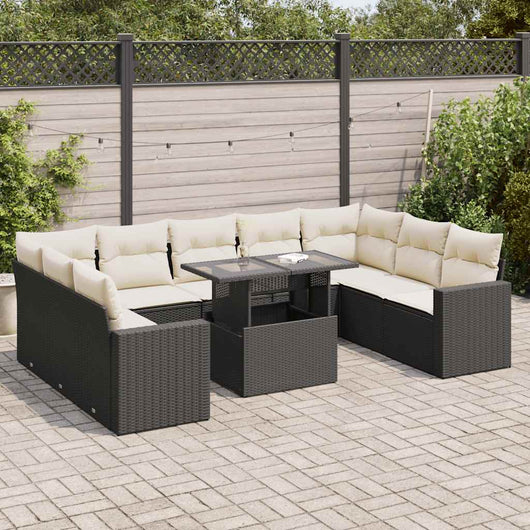vidaXL Set Divani da Giardino 10pz con Cuscini in Polyrattan Nero