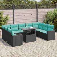 Set Divani Giardino 10pz con Cuscini Nero in Polyrattan Acacia 3326378
