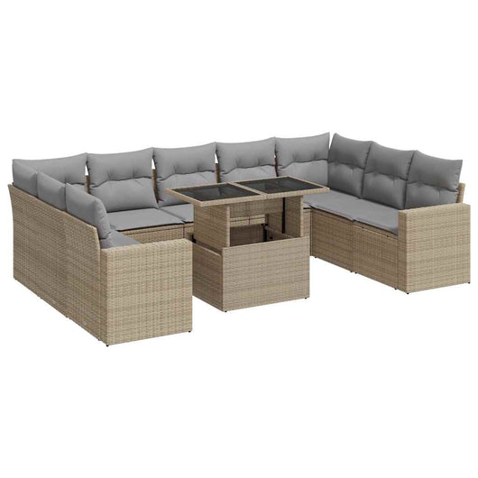 vidaXL Set Divano da Giardino 10 pz con Cuscini Beige in Polyrattan