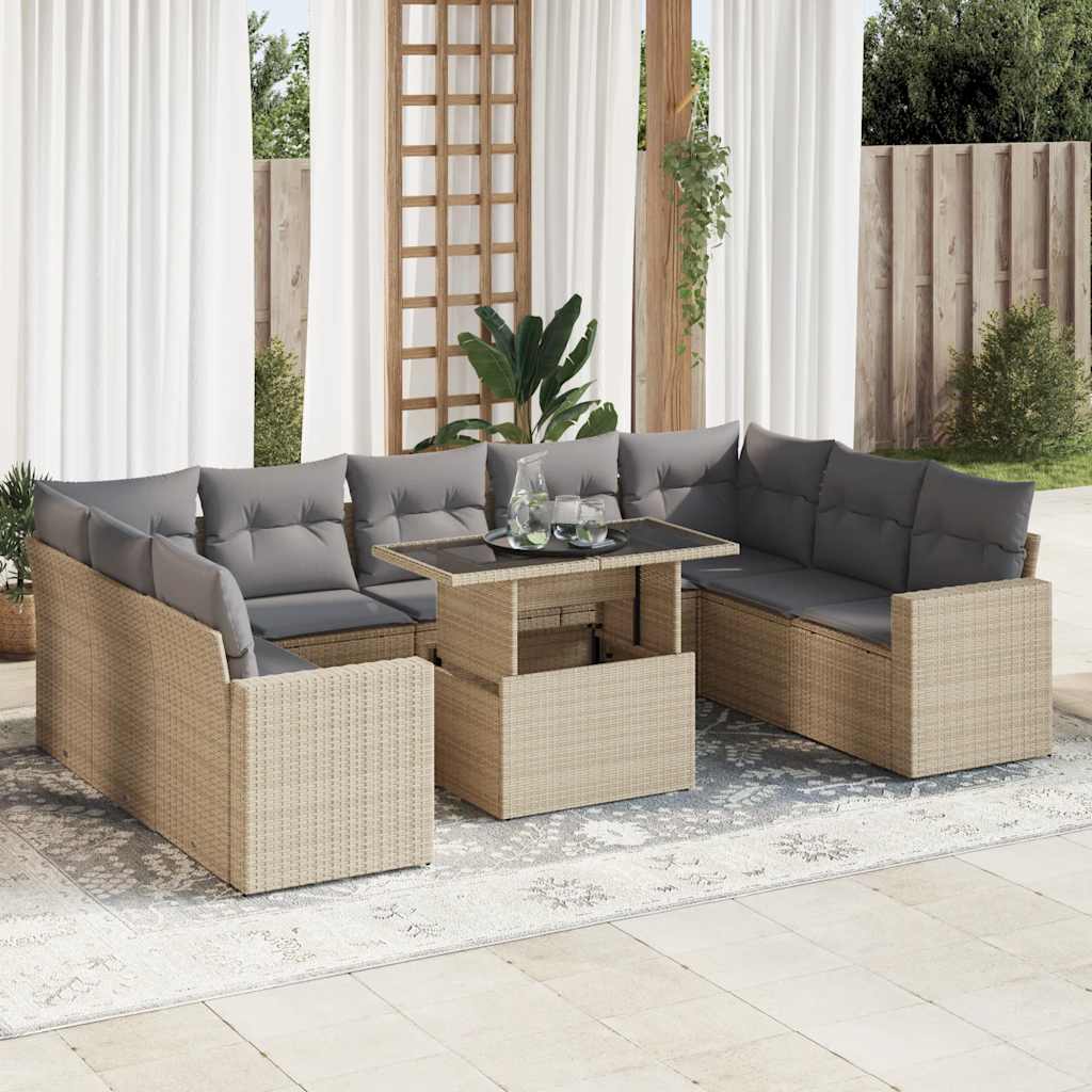 vidaXL Set Divano da Giardino 10 pz con Cuscini Beige in Polyrattan
