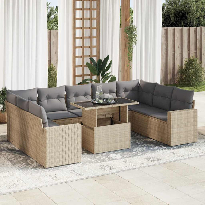 vidaXL Set Divano da Giardino 10 pz con Cuscini Beige in Polyrattan