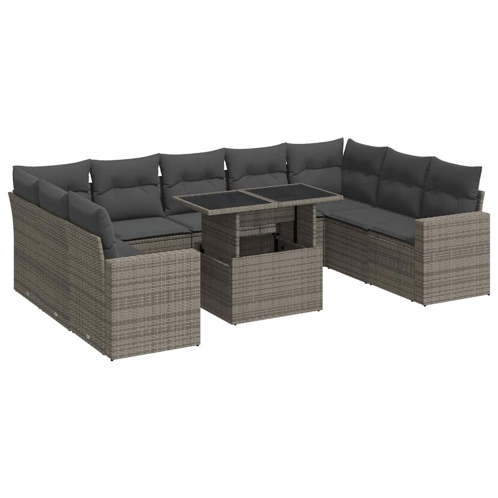 vidaXL Set Divano da Giardino 10 pz con Cuscini Grigio in Polyrattan