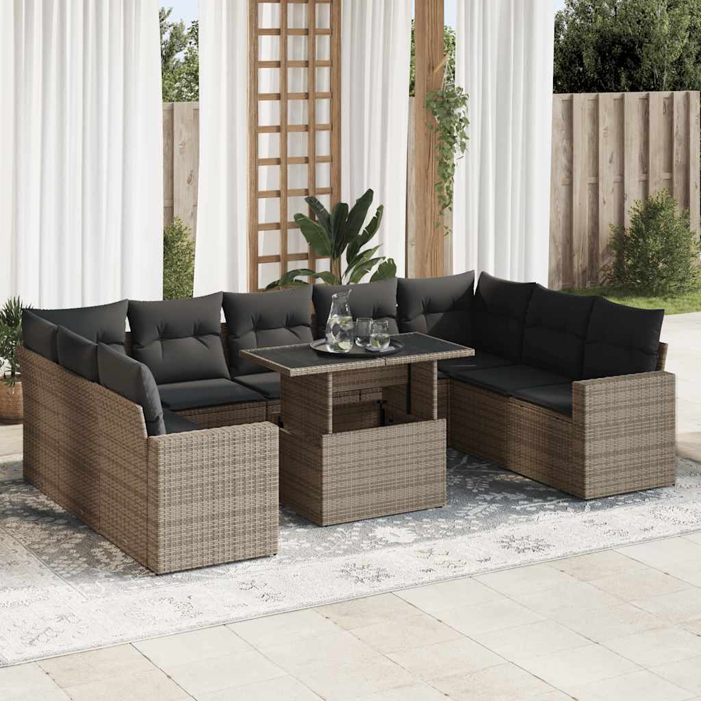 vidaXL Set Divano da Giardino 10 pz con Cuscini Grigio in Polyrattan