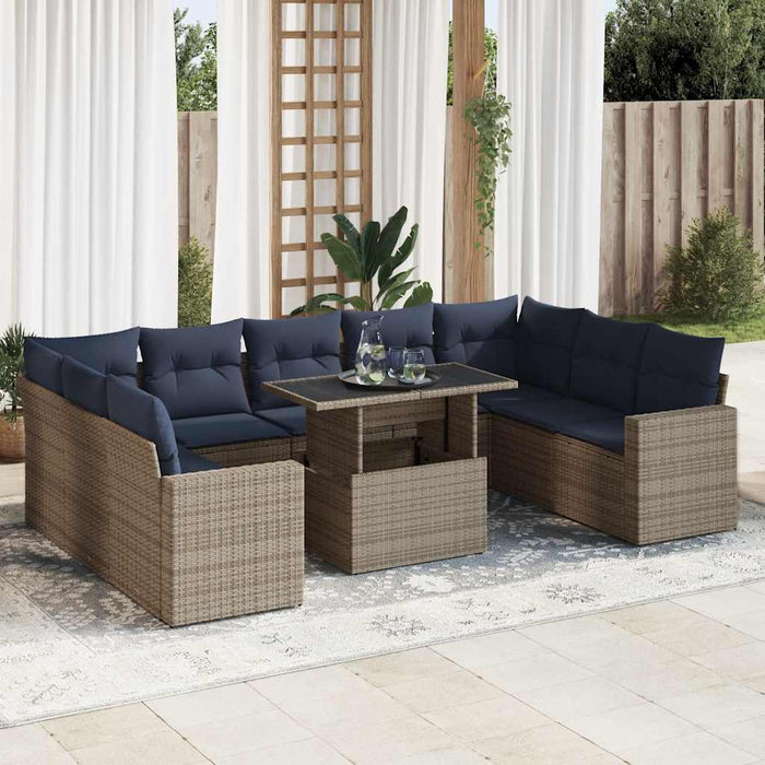vidaXL Divano Giardino 10 pz con Cuscini Grigio in Polyrattan Acacia
