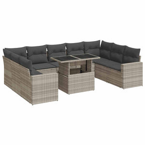 vidaXL Set Divano Giardino 10 pz con Cuscini Grigio Chiaro Polyrattan