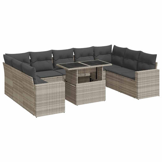 vidaXL Set Divano Giardino 10 pz con Cuscini Grigio Chiaro Polyrattan