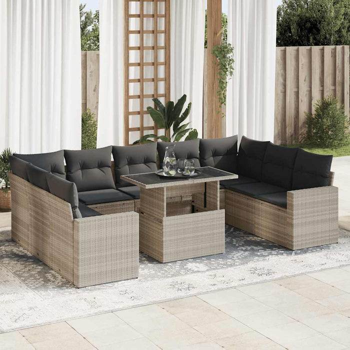 vidaXL Set Divano Giardino 10 pz con Cuscini Grigio Chiaro Polyrattan