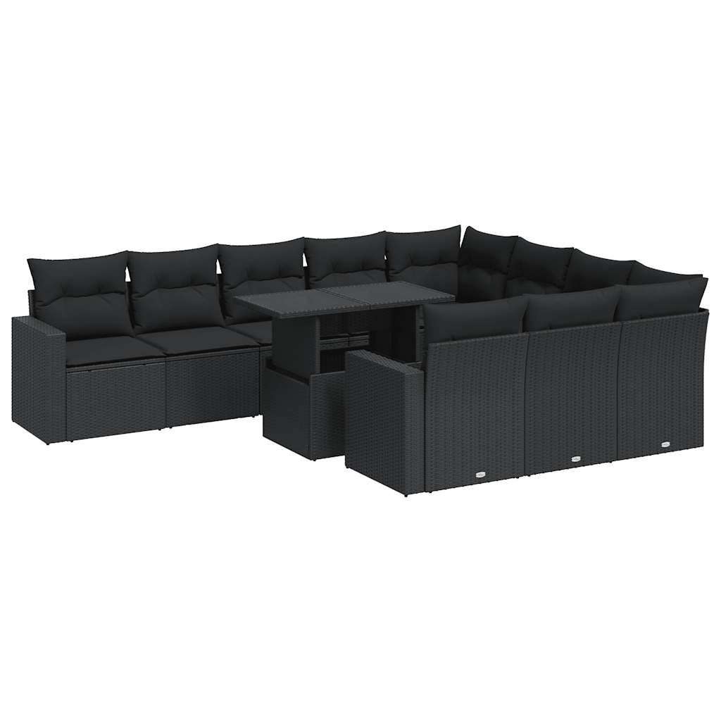 Set Divani da Giardino 11 pz con Cuscini in Polyrattan Nero 3326386