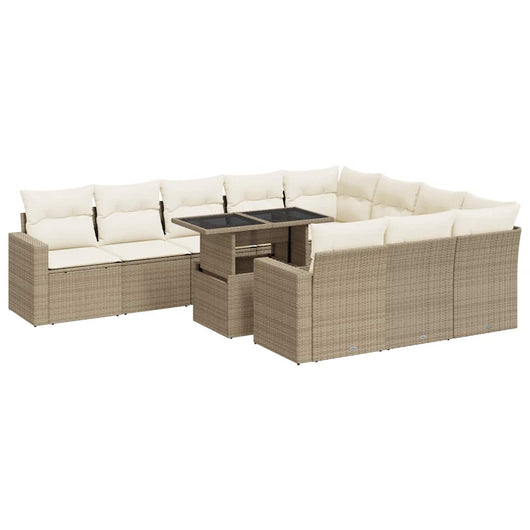 vidaXL Set Divani da Giardino 11 pz con Cuscini Beige in Polyrattan