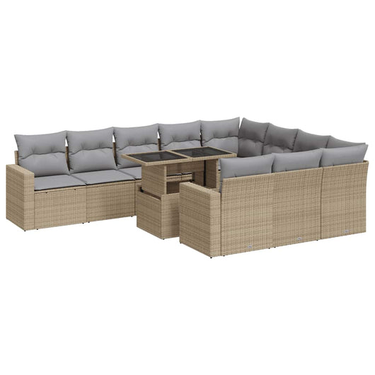 Set Divani da Giardino 11 pz con Cuscini Beige in Polyrattan 3326390