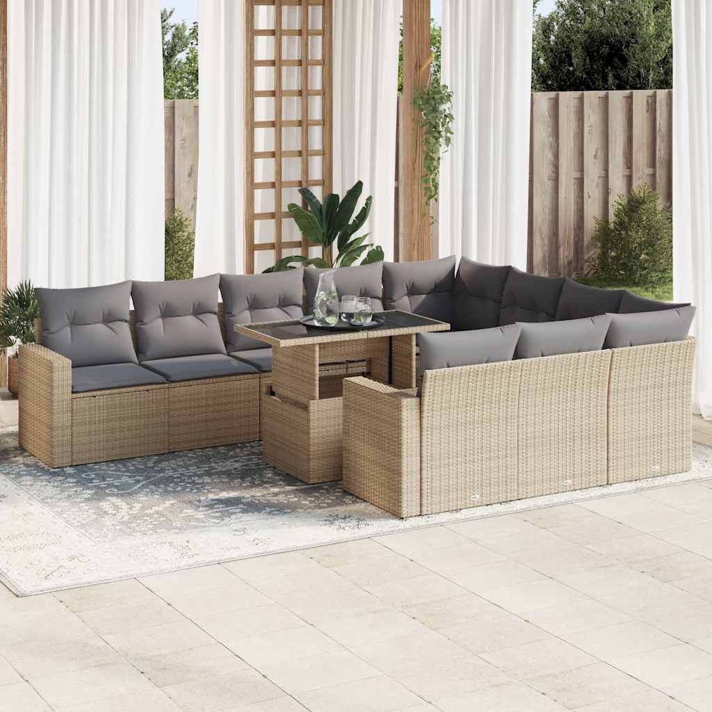 Set Divani da Giardino 11 pz con Cuscini Beige in Polyrattan 3326390