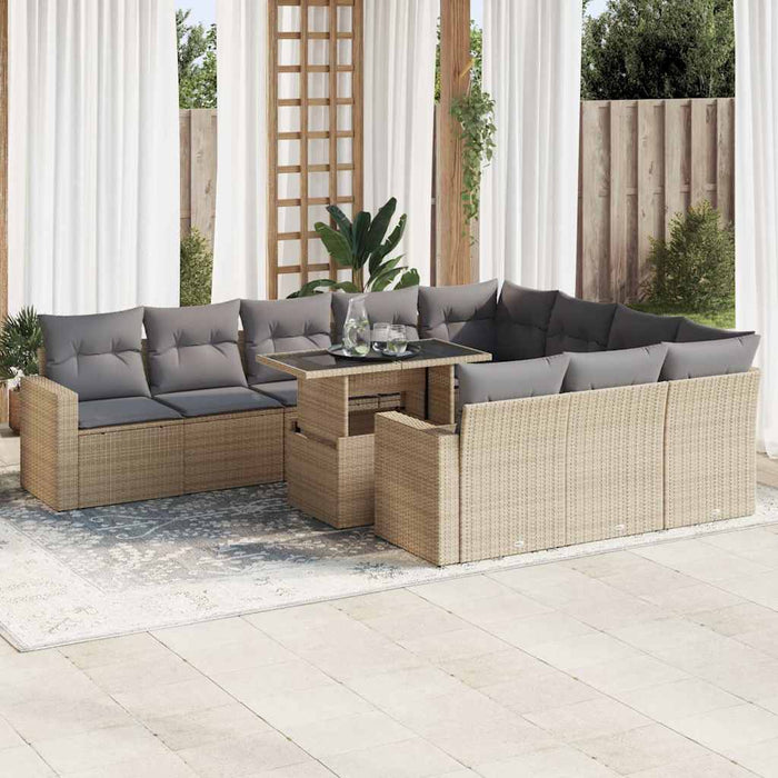 Set Divani da Giardino 11 pz con Cuscini Beige in Polyrattan 3326390