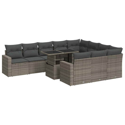 Set Divani da Giardino 11 pz con Cuscini in Polyrattan Grigio