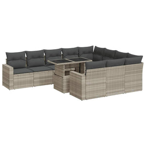 Set Divani da Giardino 11 pz con Cuscini in Polyrattan Grigio