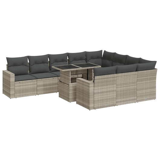 Set Divani da Giardino 11 pz con Cuscini in Polyrattan Grigio