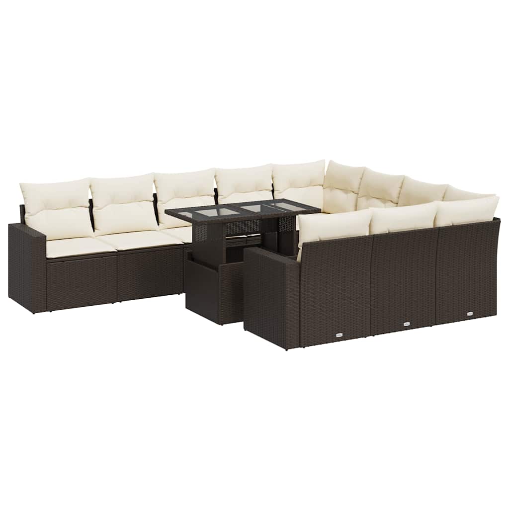 vidaXL Set Divani da Giardino 11 pz con Cuscini Polyrattan Marrone