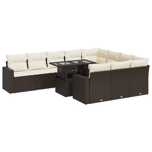 vidaXL Set Divani da Giardino 11 pz con Cuscini Polyrattan Marrone