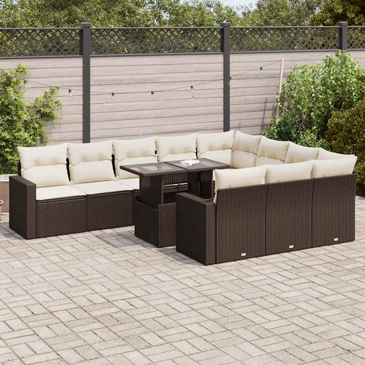 vidaXL Set Divani da Giardino 11 pz con Cuscini Polyrattan Marrone