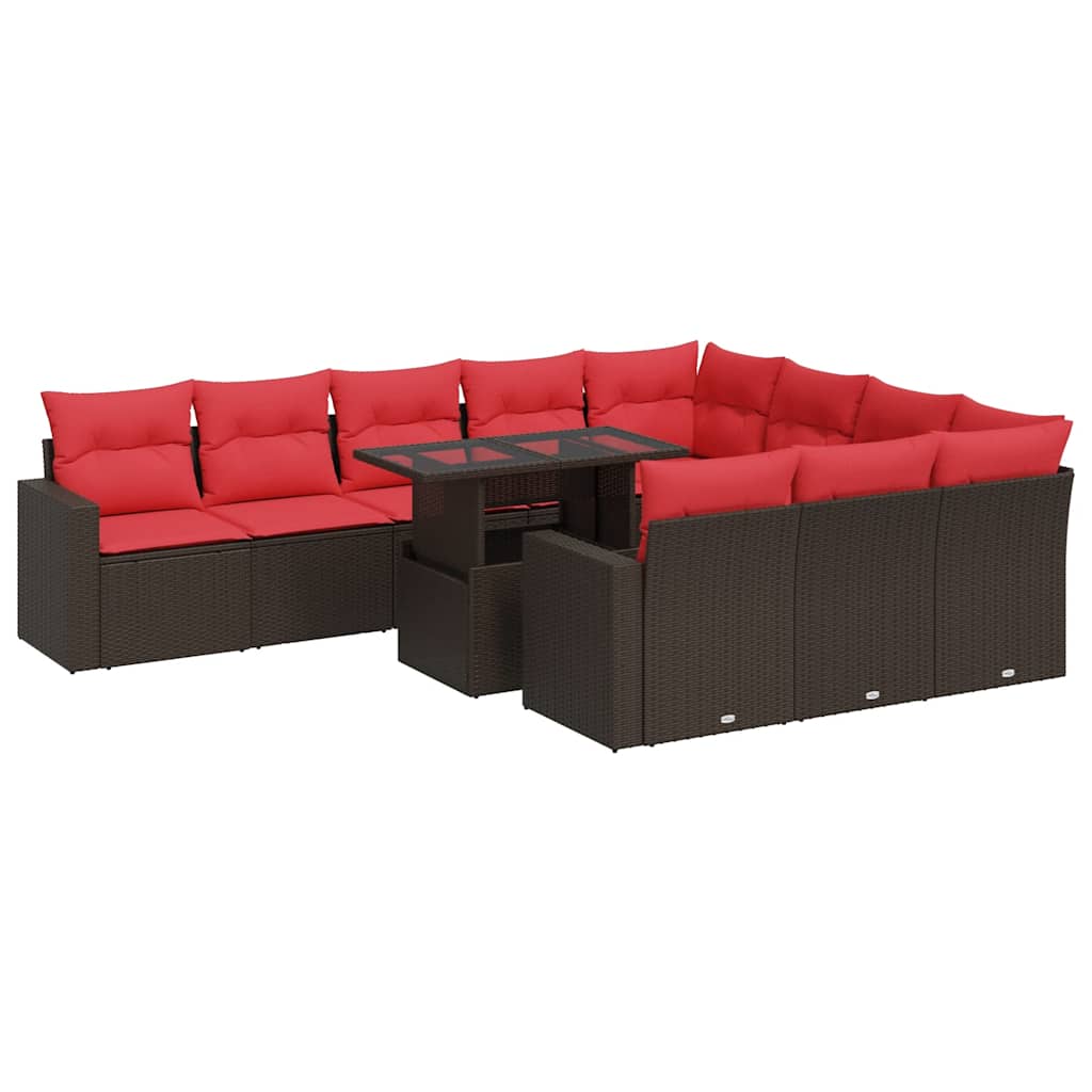 vidaXL Set Divani Giardino 11 pz con Cuscini Polyrattan Acacia Marrone