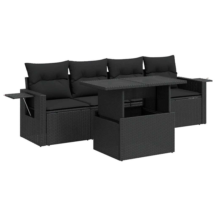 vidaXL Set Divani da Giardino 5 pz con Cuscini in Polyrattan Nero