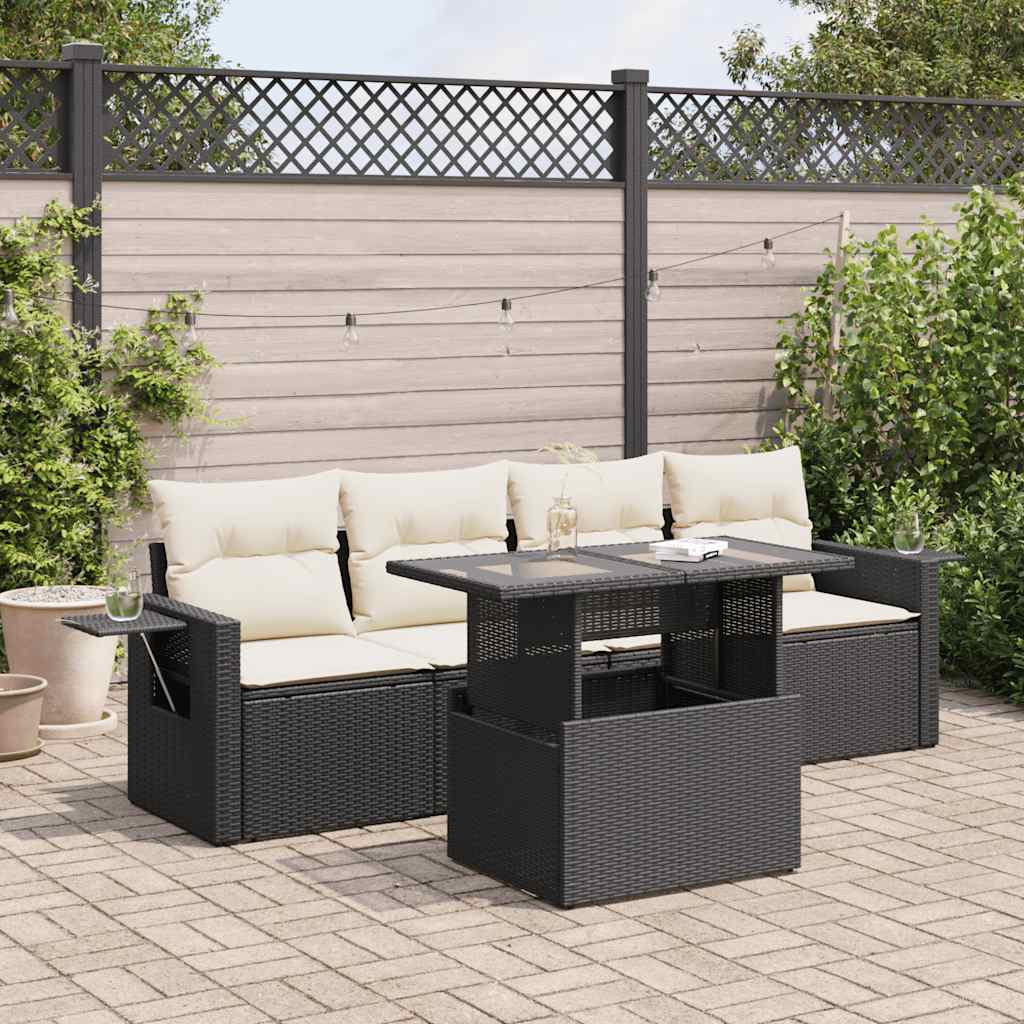 vidaXL Set Divani da Giardino 5 pz con Cuscini in Polyrattan Nero