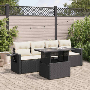 vidaXL Set Divani da Giardino 5 pz con Cuscini in Polyrattan Nero