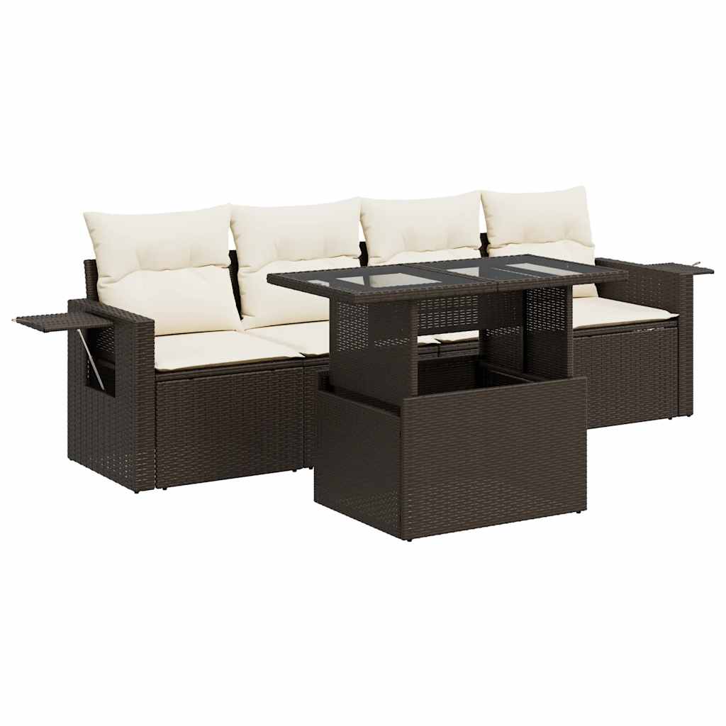 vidaXL Set Divano da Giardino 5 pz con Cuscini Marrone in Polyrattan