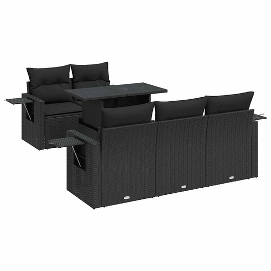 vidaXL Set Divano da Giardino 6 pz con Cuscini Nero in Polyrattan