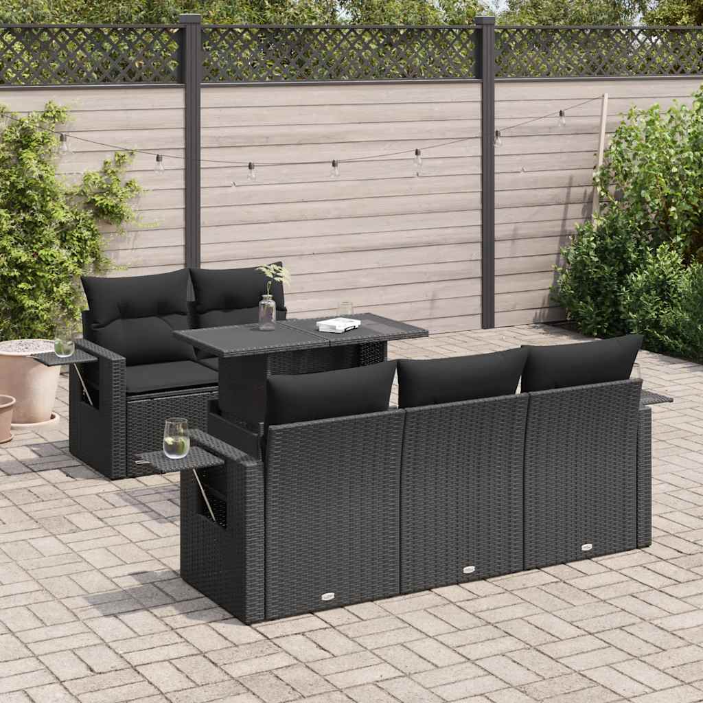 vidaXL Set Divano da Giardino 6 pz con Cuscini Nero in Polyrattan